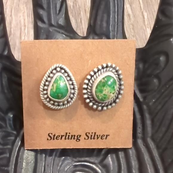 925 Sterling Silver Jewelry - Southwest Sterling Silver Sonoran Gold Turquoise Earrings
